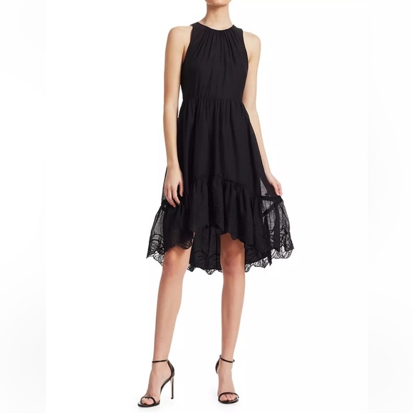 Halston Heritage Black Sleeveless Lace Hem Dress size 12 - Picture 1 of 9